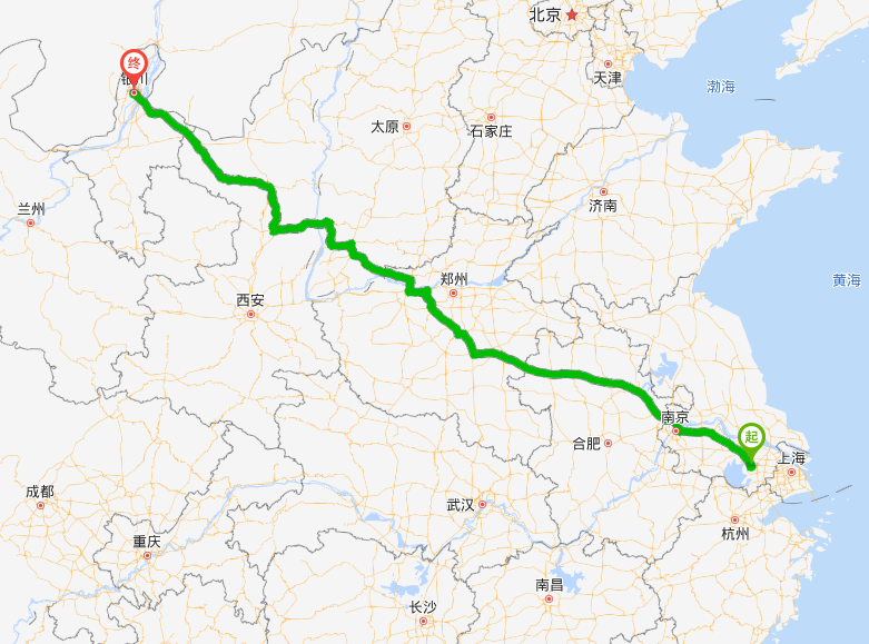 张家港到银川物流专线行驶路线
